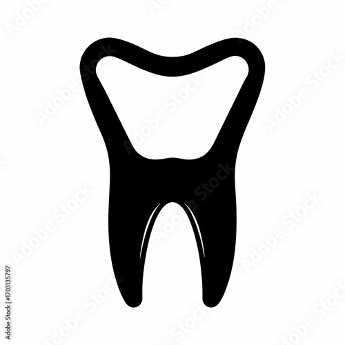 Simple black and white tooth illustration, suitable for dental design usage