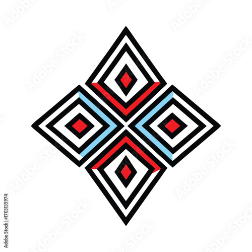 retro textile pattern with bold lines vector line art on white background
