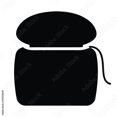 Black silhouette of a dental floss container, minimalistic illustration, health and wellness