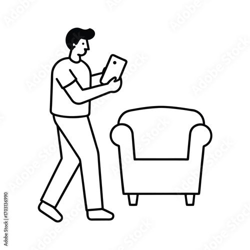 furniture shopping online concept vector line art on white background