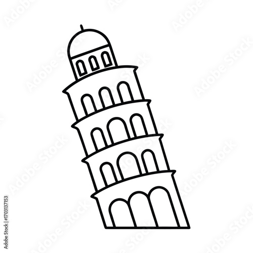 leaning tower of pisa with details vector line art on white background