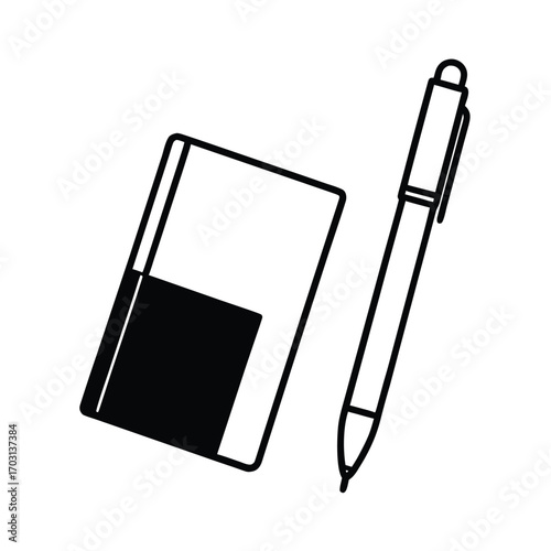 pen and notebook mockup vector line art on white background