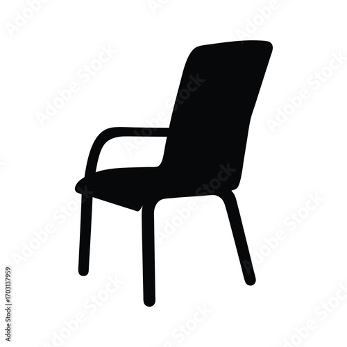 Silhouette image of a modern office chair with armrests on white background