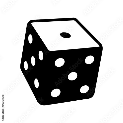 Silhouette of a black and white die showing the numbers one, five, and three