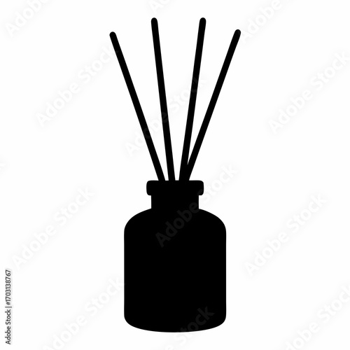 Black Silhouette of Reed Diffuser With Sticks Isolated on White Background