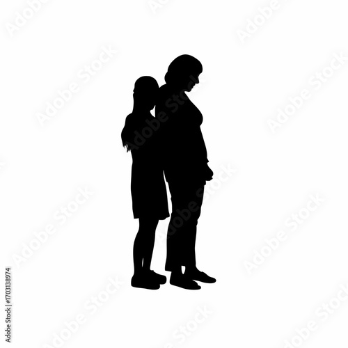 Silhouette of daughter comforting sad mother