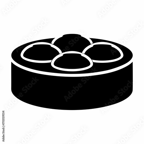 Black and white icon of a dim sum steamer basket