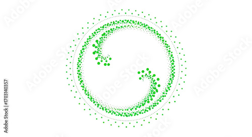 Green swirling circular particle effect isolated on transparent background