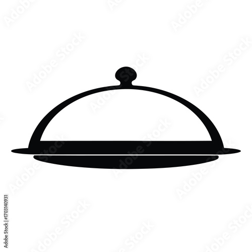 Black and white illustration of a covered serving platter with handle