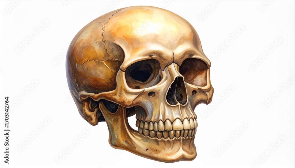 Naklejka premium Detailed Anatomy Illustration of a Human Skull Bone Structure in White Background