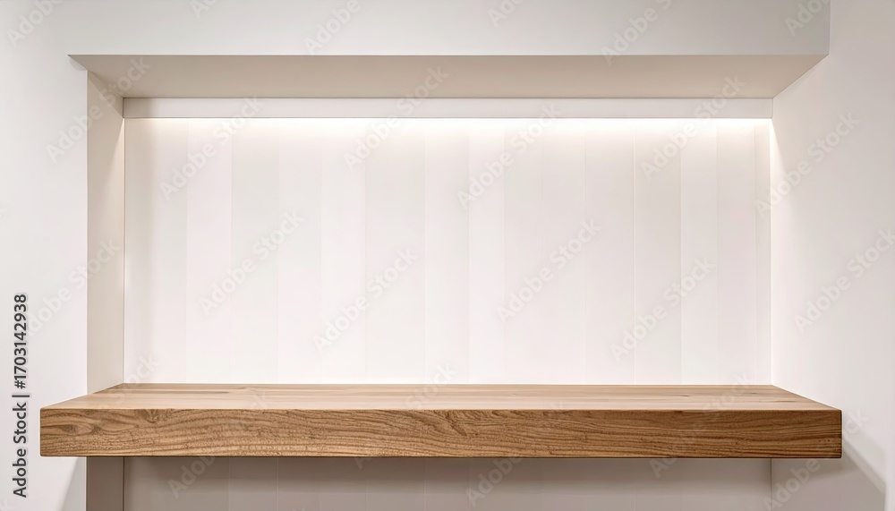 Fototapeta premium Modern Minimalist Recessed Shelf with Wooden Top