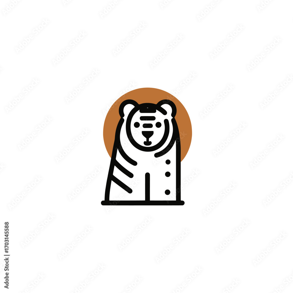 Obraz premium Modern Cartoon Tiger Icon with Brown Circle Graphic