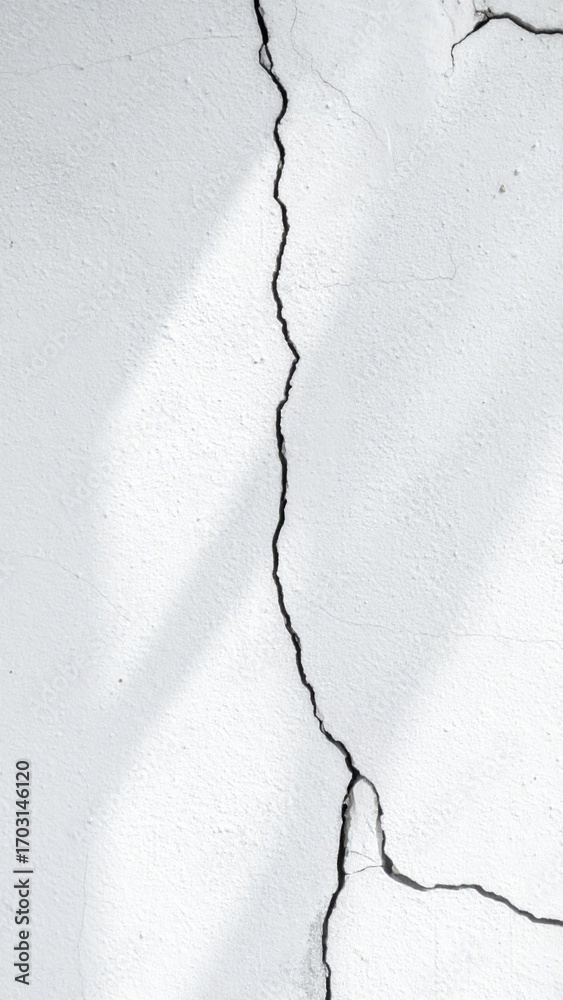 Obraz premium Cracked White Concrete Wall with Rough Texture and Detailed Line Patterns