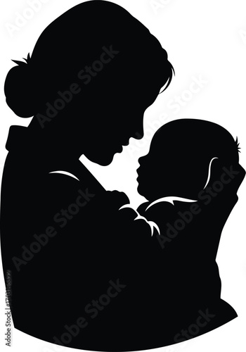 Loving mother holding newborn baby silhouette gentle embrace family bond motherhood childhood vector
