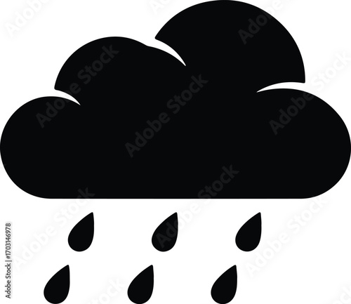 Vector cloud with rain drops minimalist weather silhouette illustrator