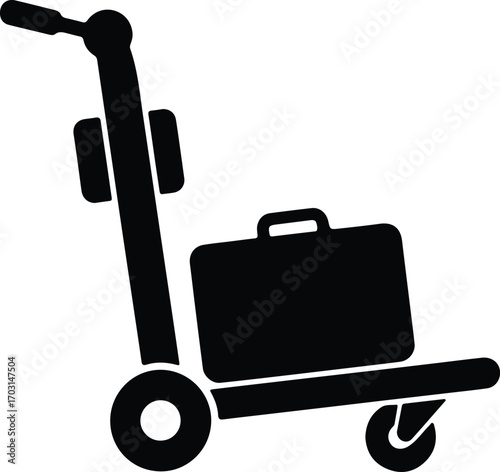 Vector luggage cart with suitcase black and white silhouette illustrator