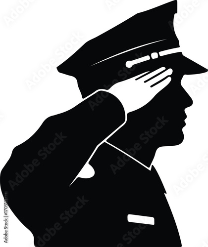 Vector Saluting military officer in formal uniform silhouette illustrator
