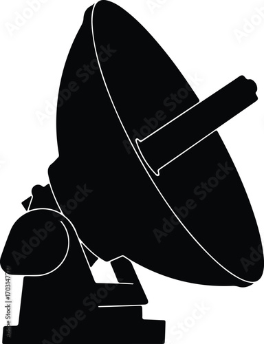 Vector Satellite dish communication equipment broadcasting system silhouette illustrator