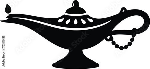 Magical genie lamp silhouette icon symbol of wish fulfillment and fantasy vector