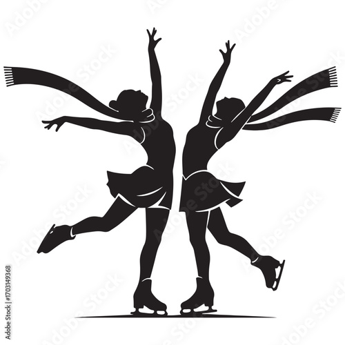 Two Female Ice Skaters Performing Together Silhouette