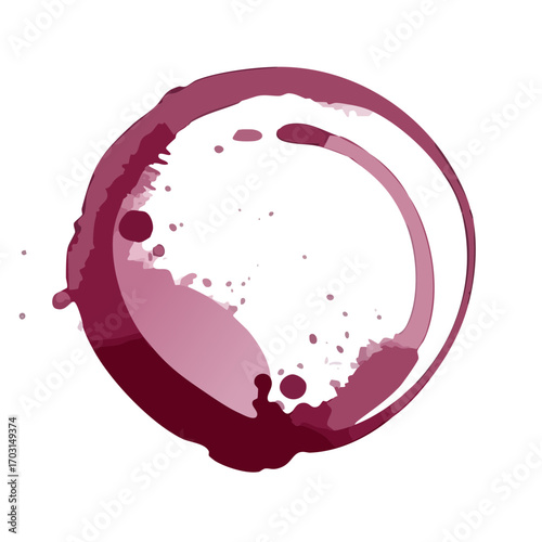 Red Wine Glass Stain Ring Vector Set — Isolated Circular Drink Marks with Splashes and Texture