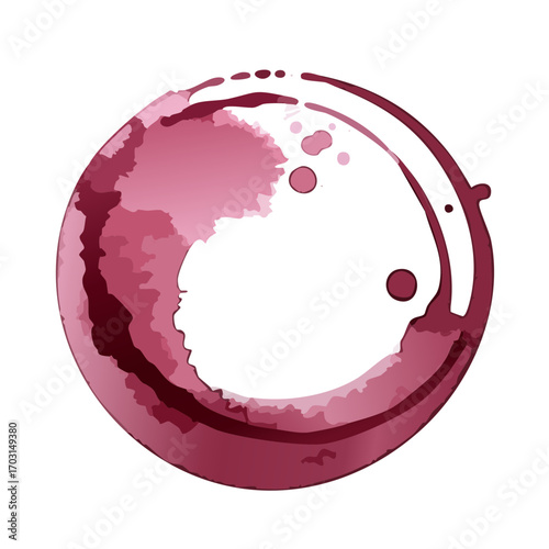 Red Wine Glass Stain Ring Vector Set — Isolated Circular Drink Marks with Splashes and Texture