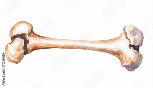 Watercolor Painting of Detailed Anatomical Bone Structure on White Background