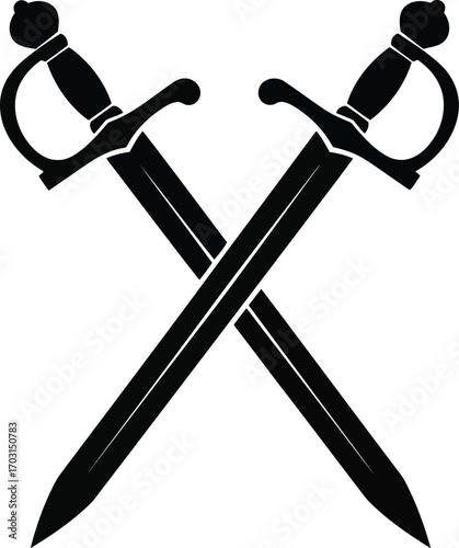 Crossed saber swords vector silhouette symbol of battle warrior duel vintage weaponry vector