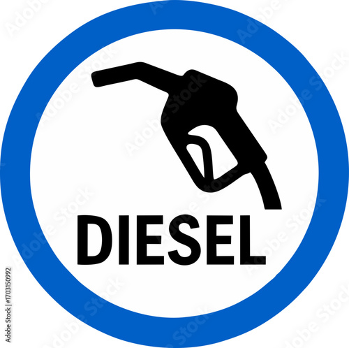 A black diesel station icon inside a blue circle on a white background in a simple and clean design style