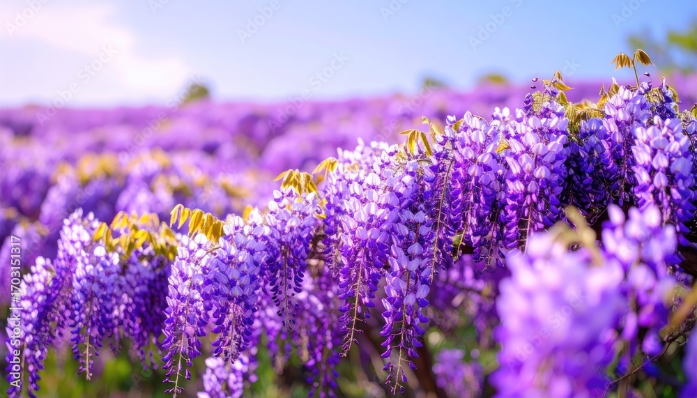 Naklejka premium Purple Wisteria Blossoms in a Field