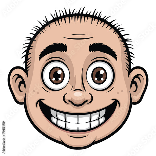 Cartoon Illustration of a Bald Overweight Man in Casual Clothes
