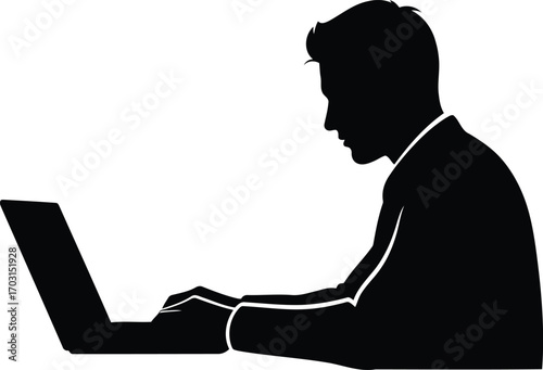 Silhouette businessman working typing laptop computer typing business professional silhouette icon digital technology connection vector