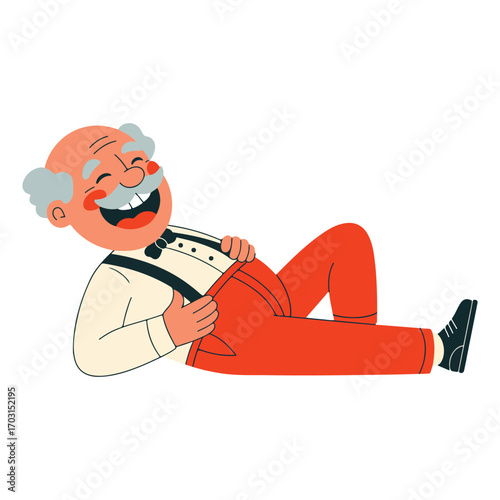 Cartoon Illustration of a Bald Overweight Man in Casual Clothes