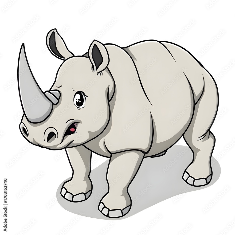 Fototapeta premium Cartoon rhinoceros isometric isolated with white background