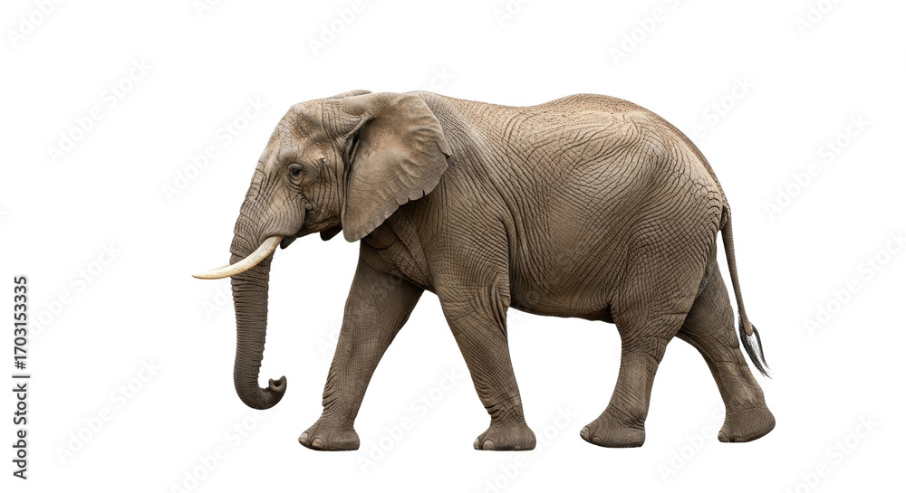 Fototapeta premium Walking African Elephant isolated PNG with Transparent Background