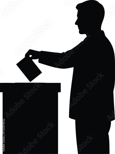 Man silhouette casting vote into ballot box for election democracy concept vector