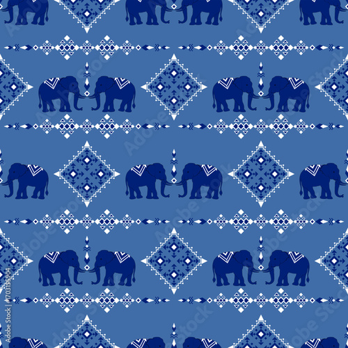 Elephant border, ethnic pixel pattern, ornament, Thai traditional style, illustration design for background,carpet,wrapping, textile, silk, fabric,trousers