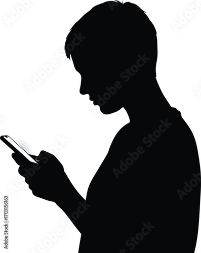 Silhouette of a young person focused on using a smartphone with digital technology and communication concept vector