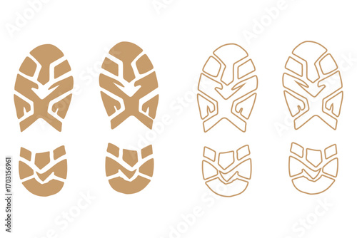 
Human footprint and shoe print silhouette vector icon set. Barefoot and boot prints collection. Steps, track, trail concept. Black isolated graphic elements. Walker