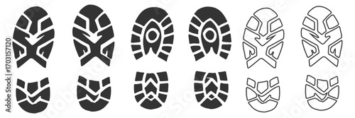 Footprint icon vector illustration, Trail shoes on white background.
