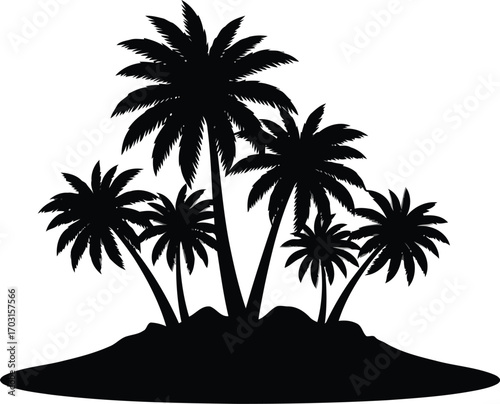 Tropical island palm trees silhouette vector graphic nature paradise vacation getaway vector