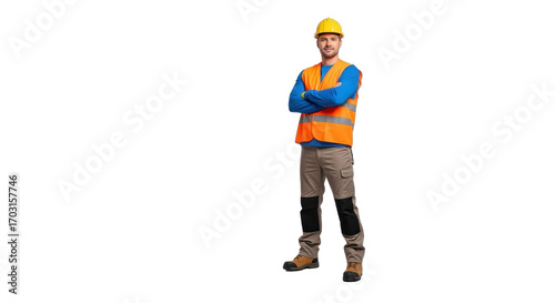 Construction worker standing with arms crossed isolated PNG with Transparent Background