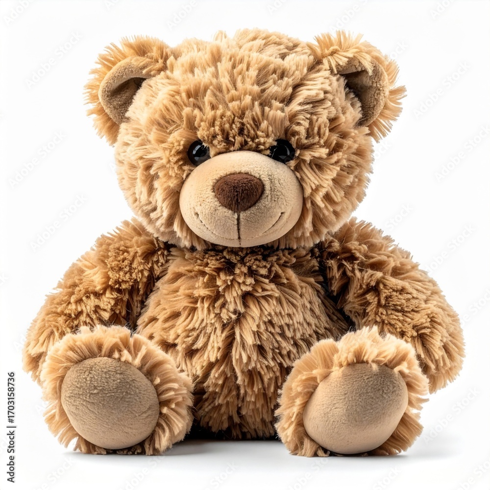 Fototapeta premium Close Up of a Plush Brown Teddy Bear on a White Background in Studio Lighting