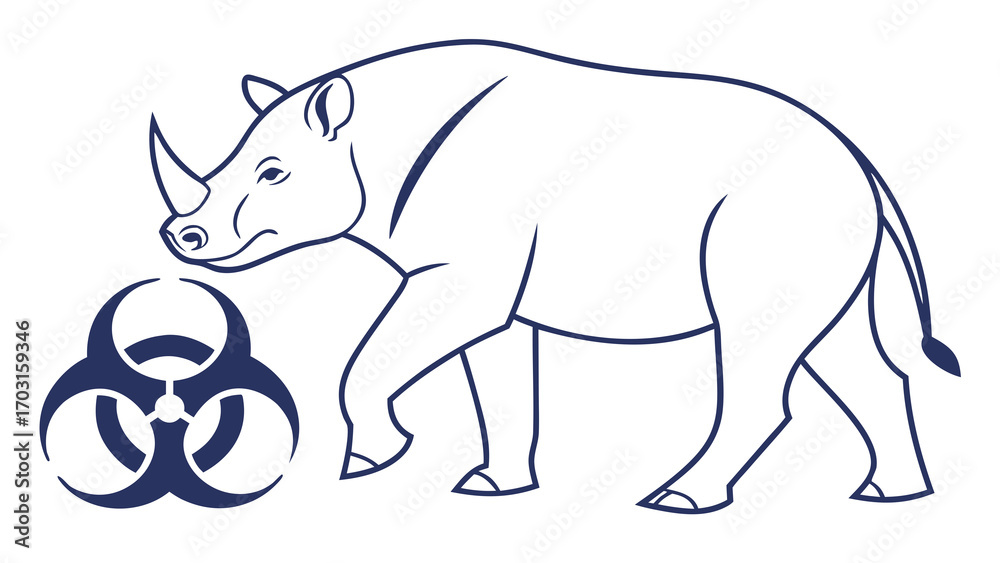 Obraz premium Biohazard Symbol and Stylized Rhino Line Art Illustration