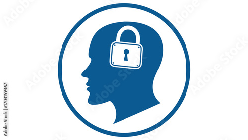 Blue Head Silhouette with Padlock Symbolizing Mental Security and Protection