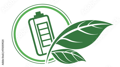 EcoFriendly Battery Symbol with Green Leaves Representing Renewable Energy Sources