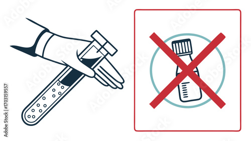 Graphic Illustration Hand Holding Test Tube with Prohibited Substance Symbol