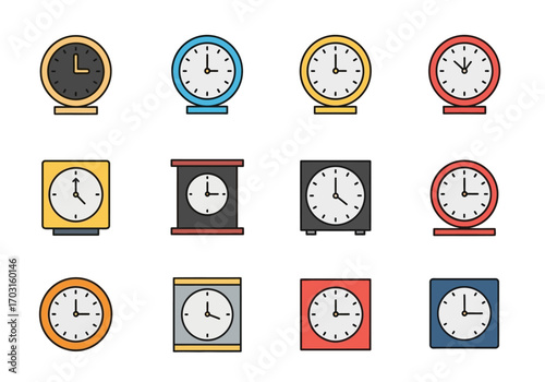 Alarm clocks in different shapes and styles. Ideal for articles, blog posts, presentations, or social media content about time management.