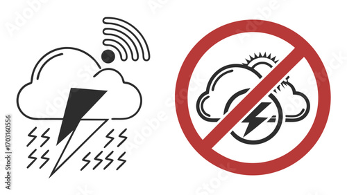 Weather Warning Wireless Cloud with Lightning and Forbidden Storm Symbol