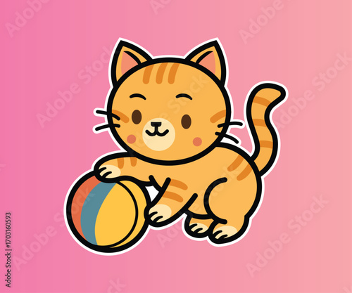 cute cat illustration playing ball vector design